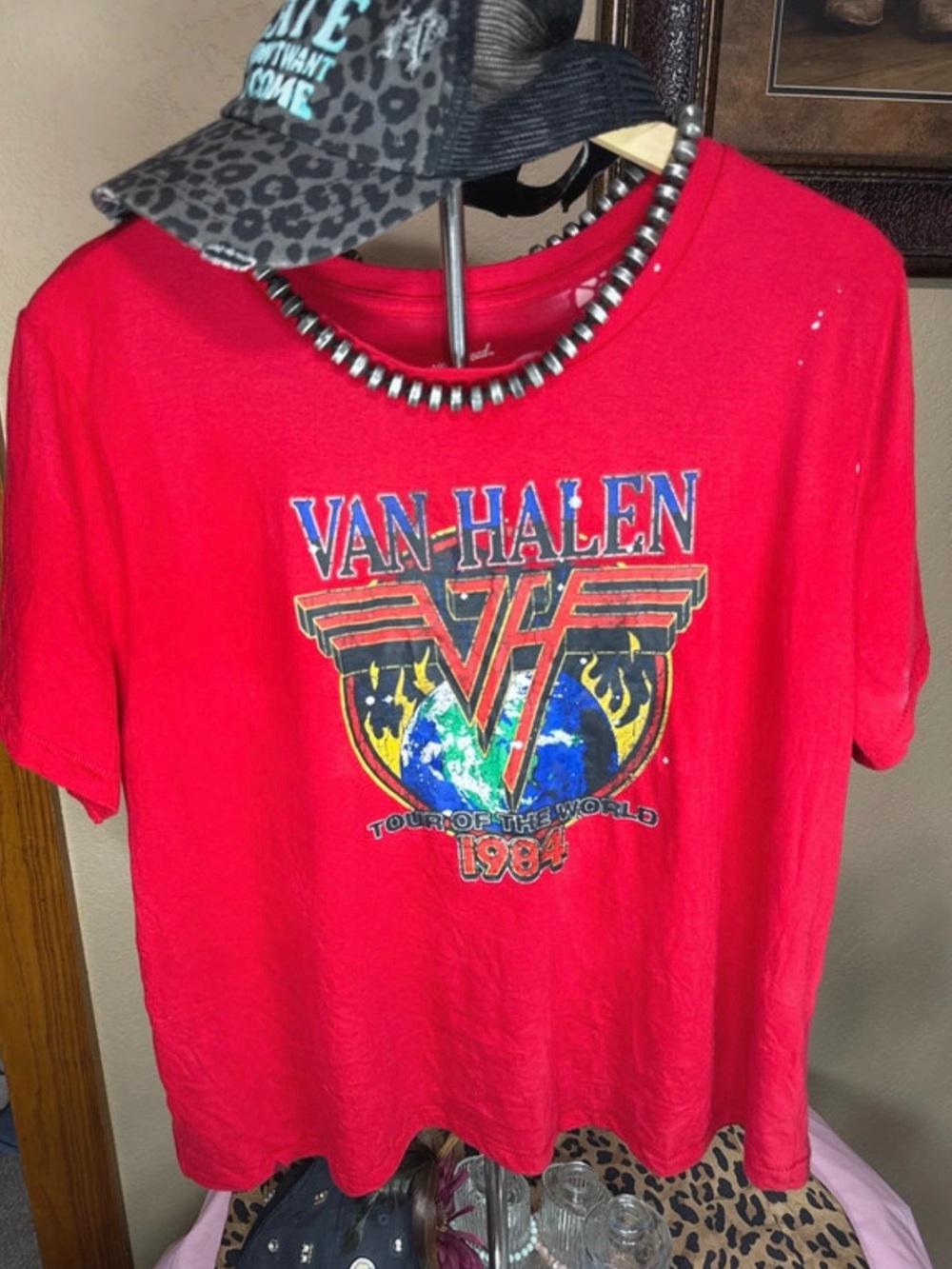Women’s revamped Van HalenTour Graphic Tee w/ custom bleach painted artwork